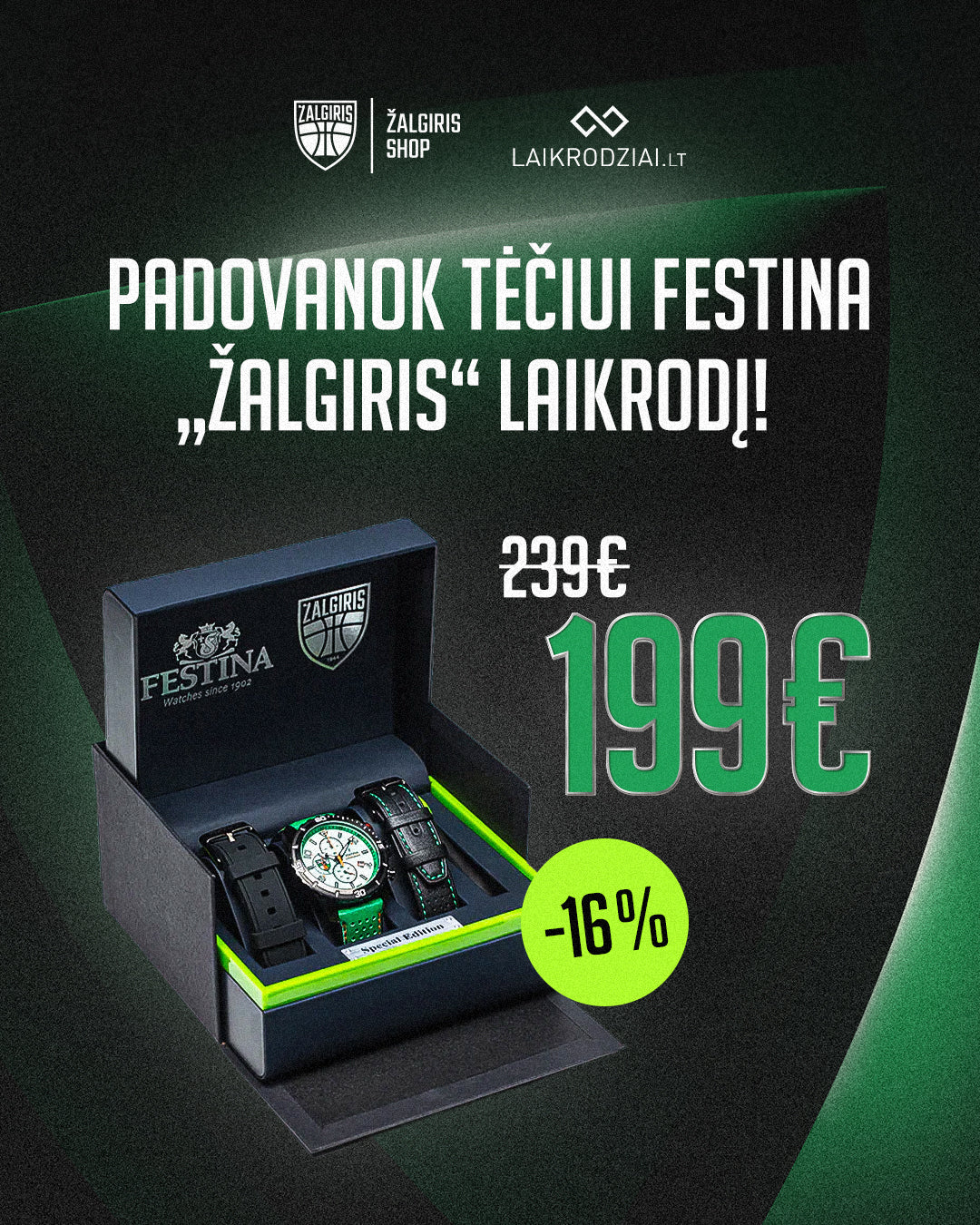 【PAS10】ゴースト（AR仕様）S-TD022/021 FESTINA Žalgiris laikrodis – shop.zalgiris.lt