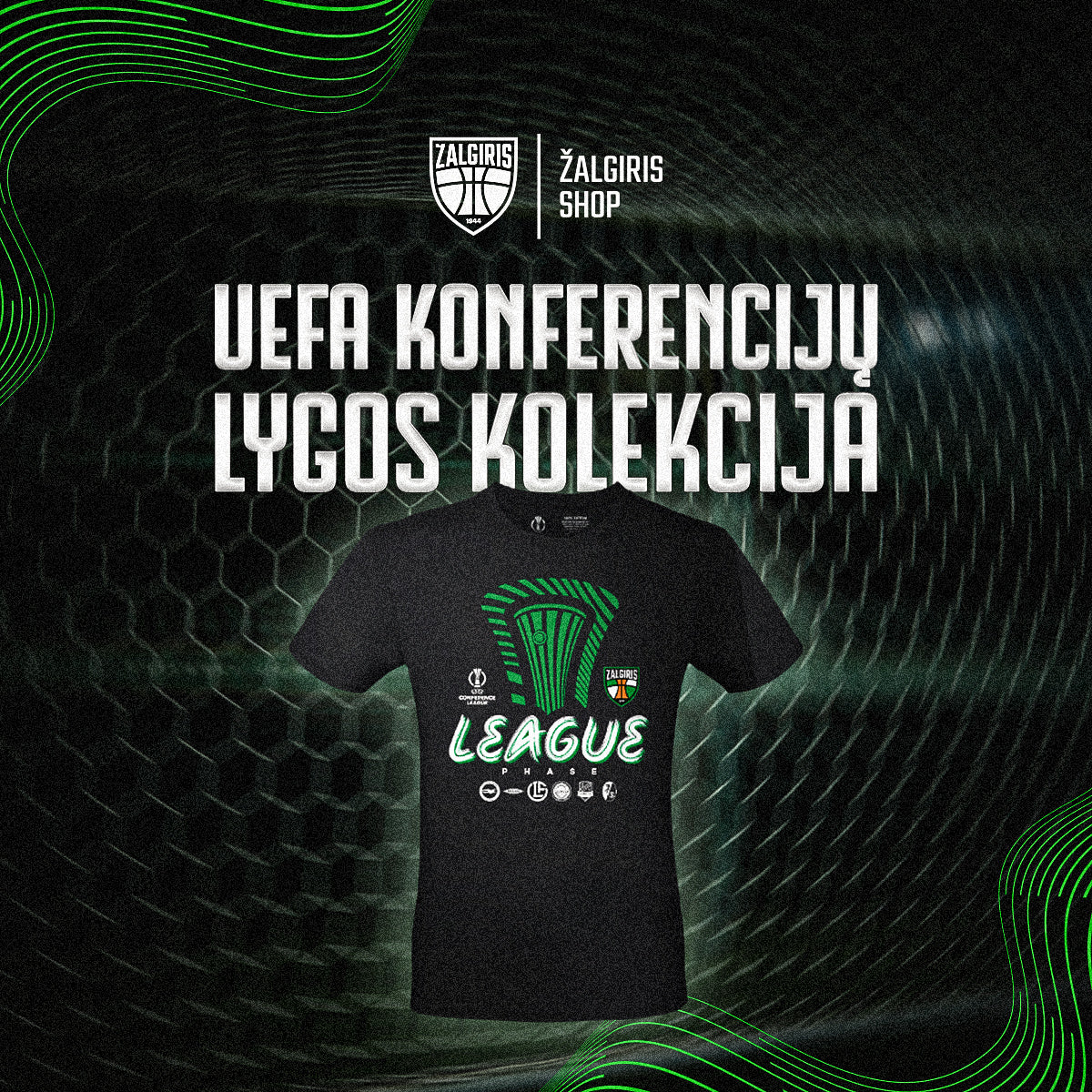 UEFA konferencijų lygos juodi laisvalaikio marškinėliai